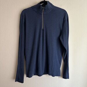Robert Graham 1/4 Zip Pullover Mens Size M Blue Classic Fit Mock Neck Sweater